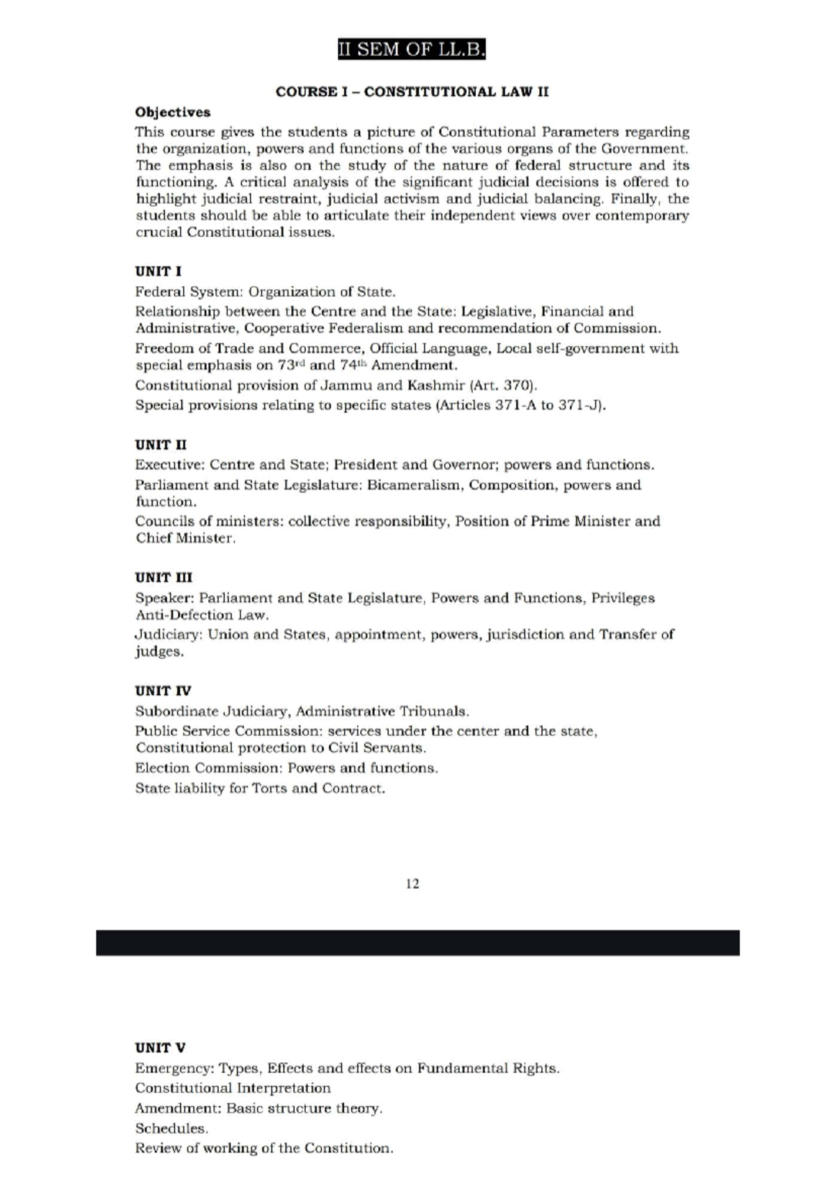 II SEM LL.B. COURSE I: CONSTITUTIONAL LAW II & SPECIAL CONTRACTS ...