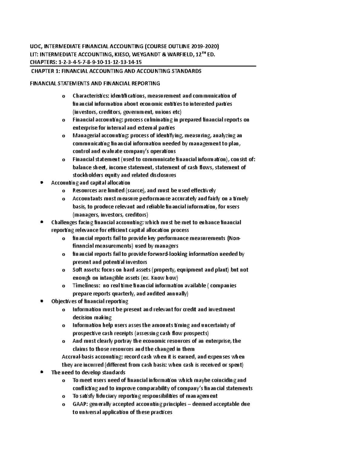 Notes IFA - Summary for chapter 1 - 9 - Intermediate Accounting - UOC ...