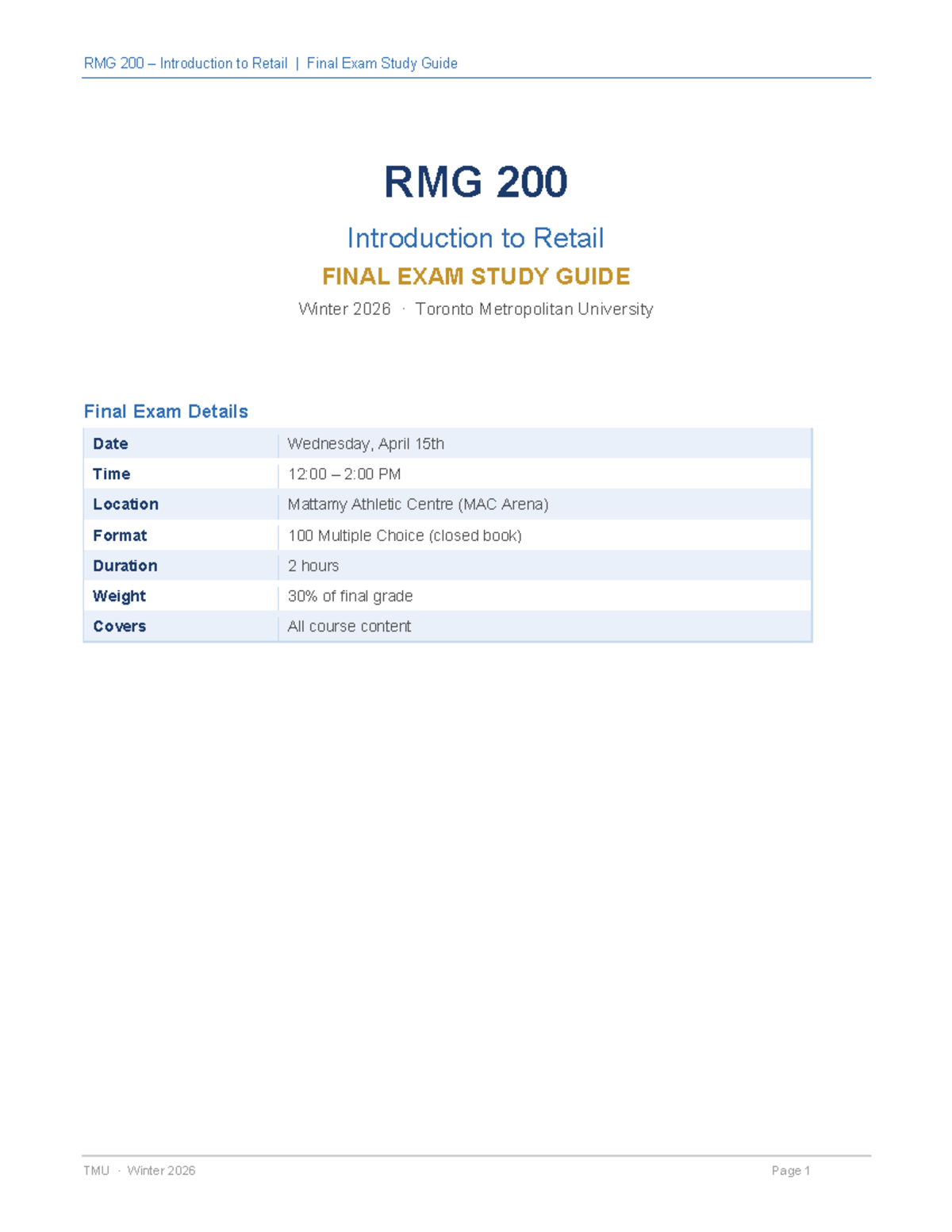 RMG 200 W2026 Final Exam Study Guide & Key Concepts Overview - Studocu