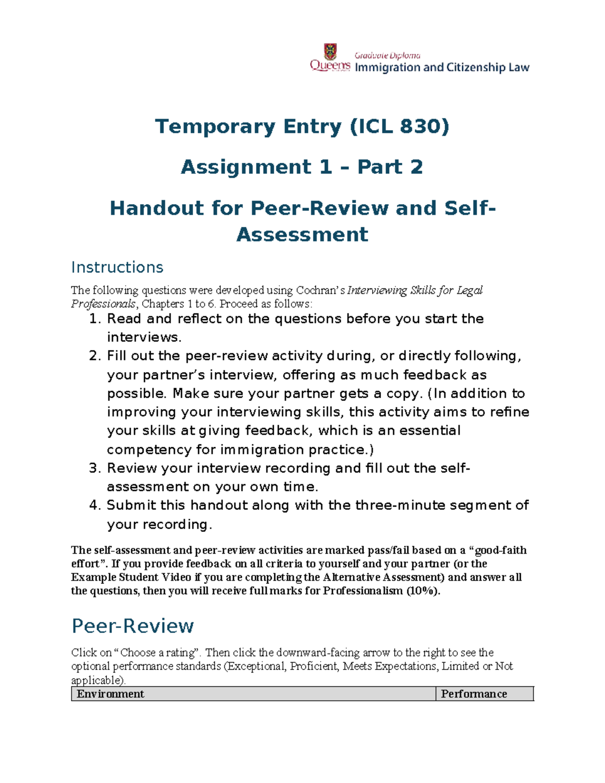 Handout for ICL 830 Assignment 1: Peer Review & Self-Assessment Guide ...