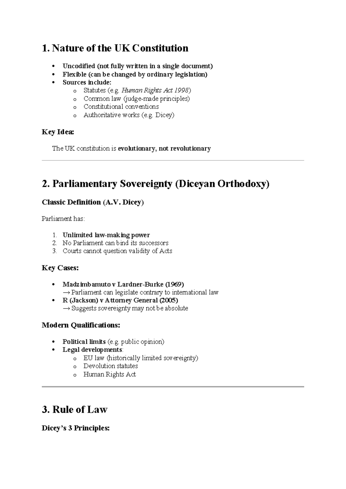 UK Constitution Overview: Key Principles & Case Law Notes - Studocu