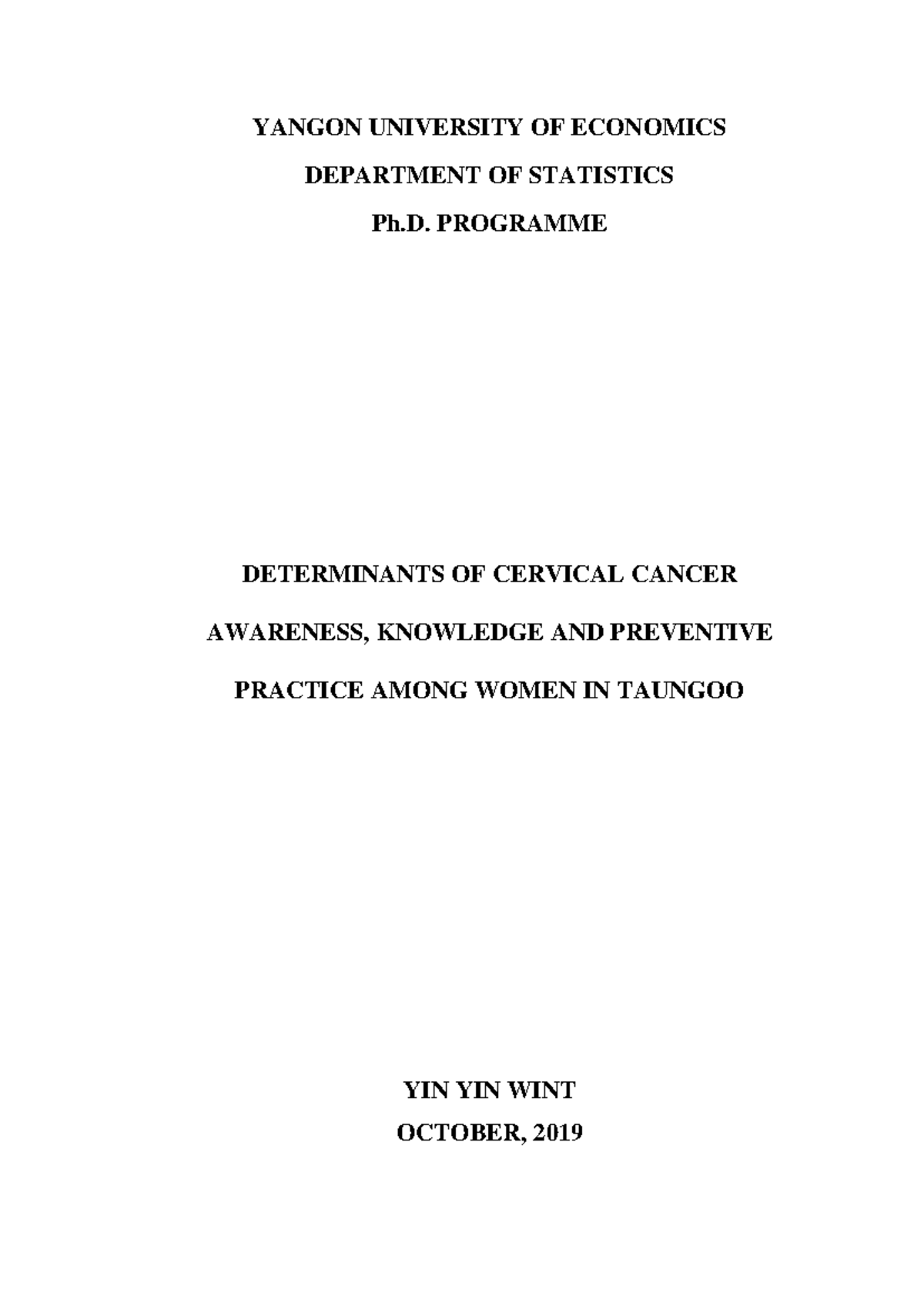 Determinants of Cervical Cancer Awareness in Women - PhD Stats - Studocu
