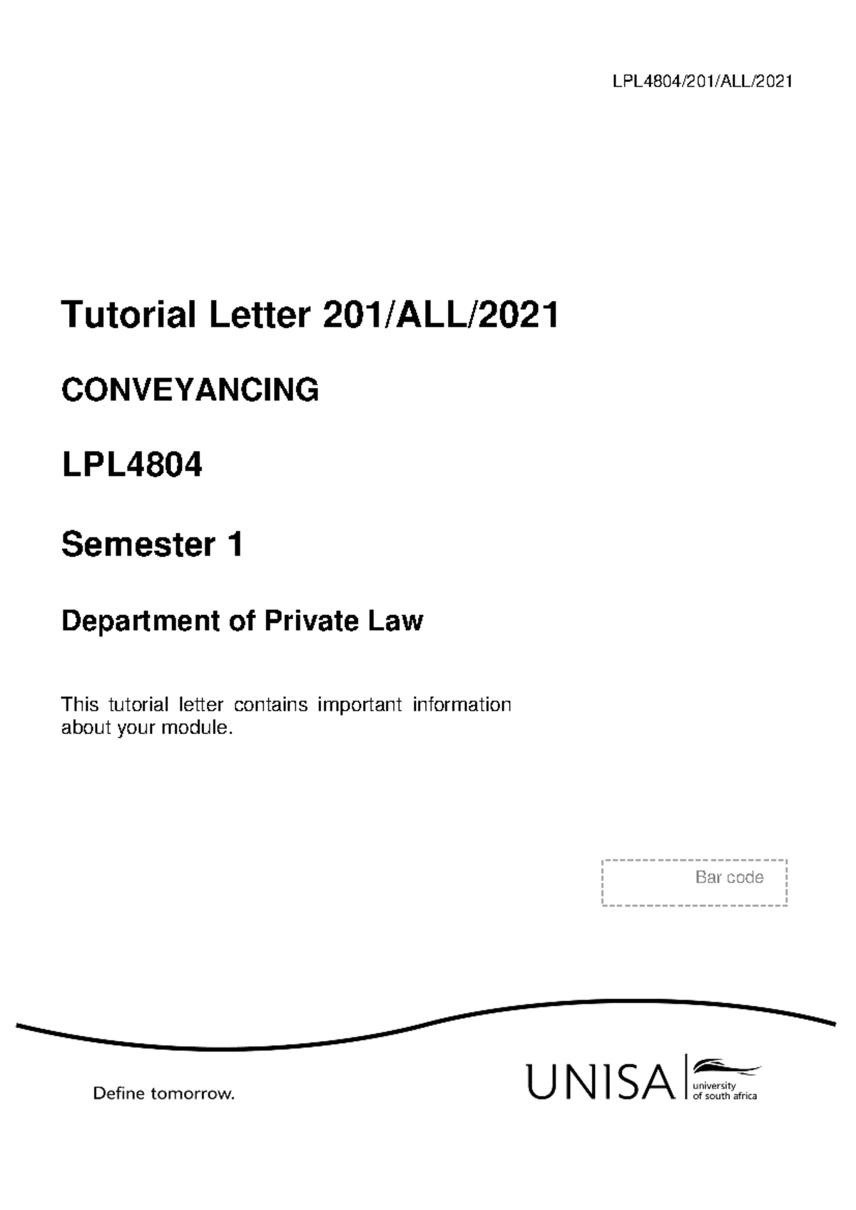 LPL4804 Tutorial Letter 201/ALL: Important Exam Guidelines & Updates ...