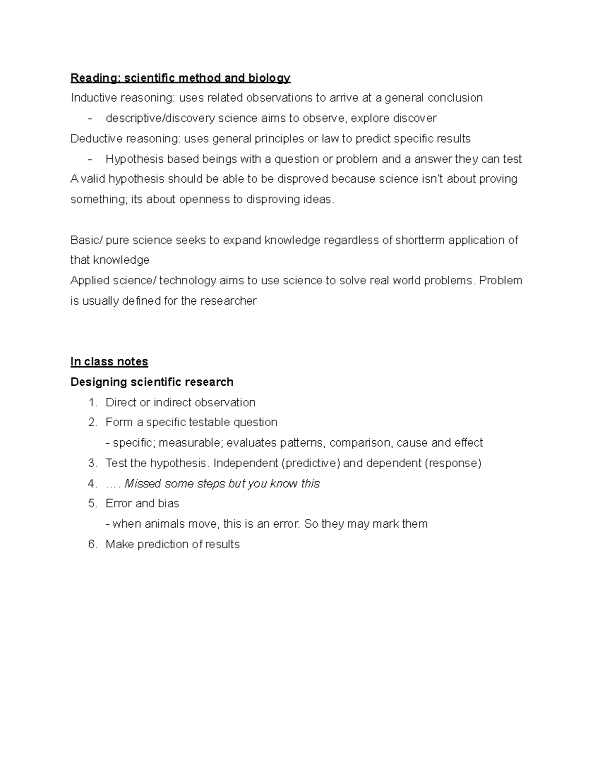 Week 1 bio and society notes - Reading: scientific method and biology ...