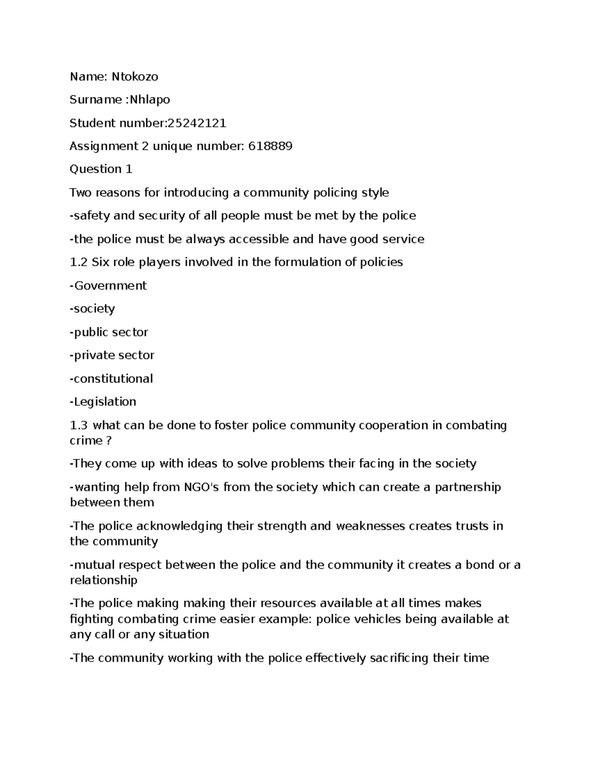 Community Policing & Public Sector Principles - Assignment 2024 - Studocu