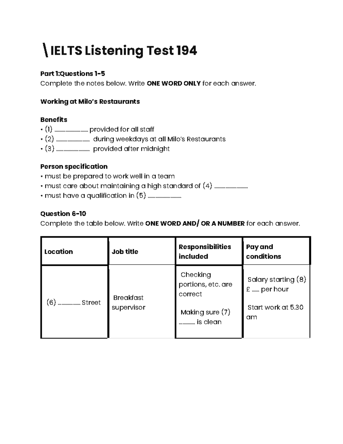 IELTS Listening Test 194: Complete Notes and Questions Guide - Studocu