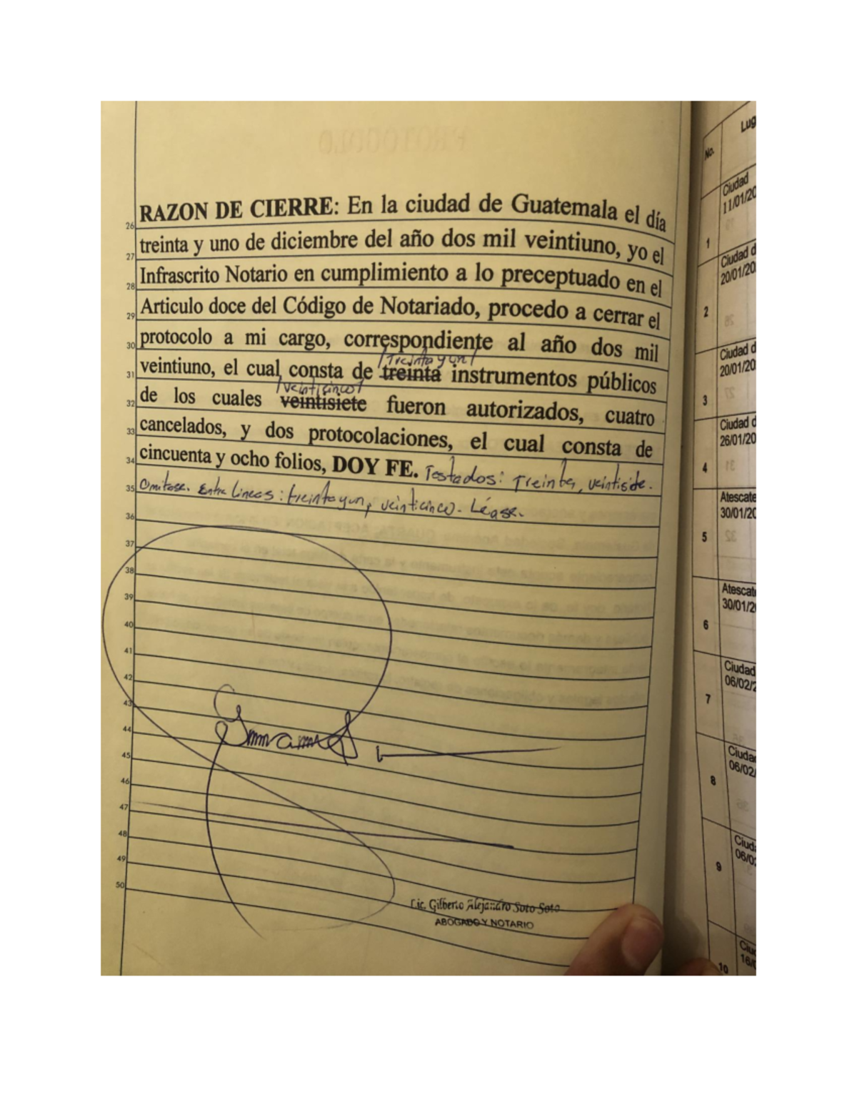Cierre de Protocolo Notarial - Ciudad de Guatemala 2021 - Document Preview