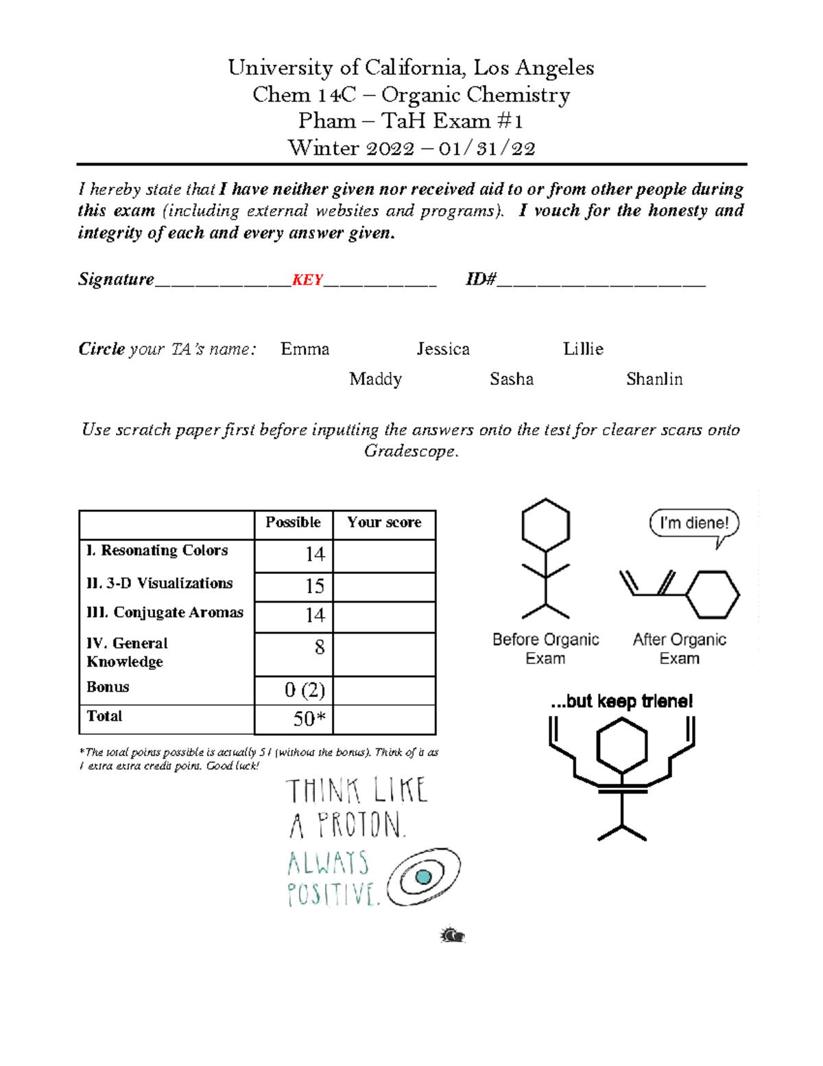 KEY-14C Organic Chemistry Exam I - Winter 2022 - UCLA - Studocu