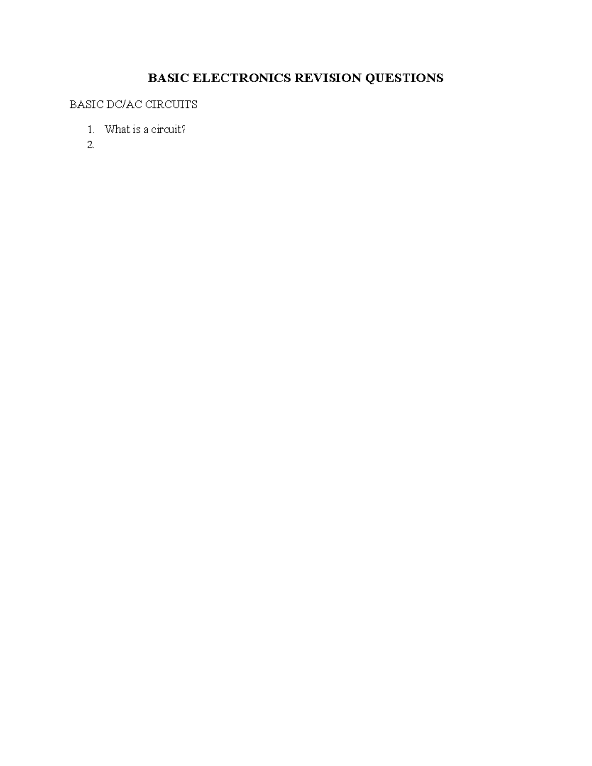 Basic Electronics Revision Questions - computer science - BASIC ...
