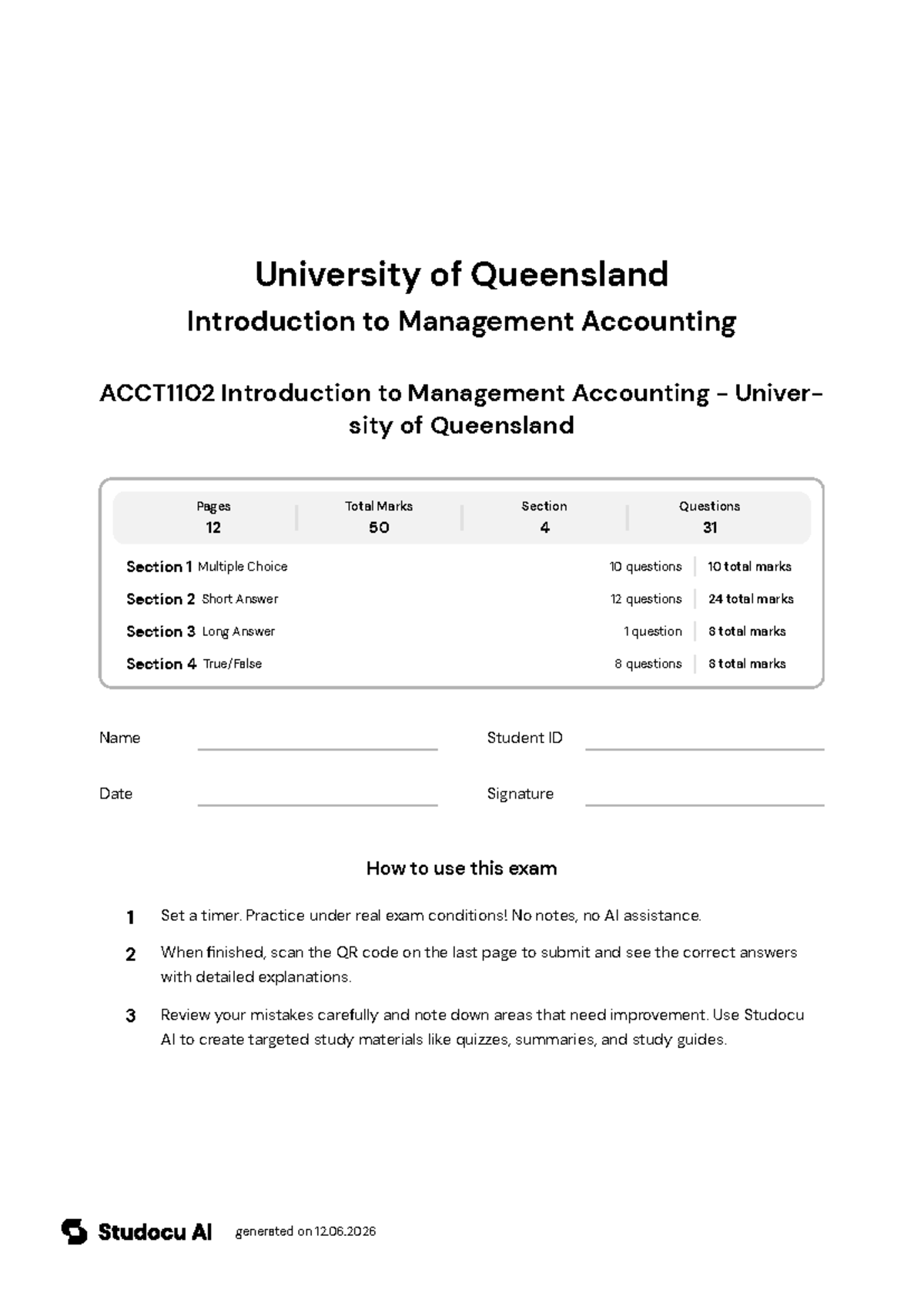 ACCT1102 Final Exam - Management Accounting Overview - Studocu