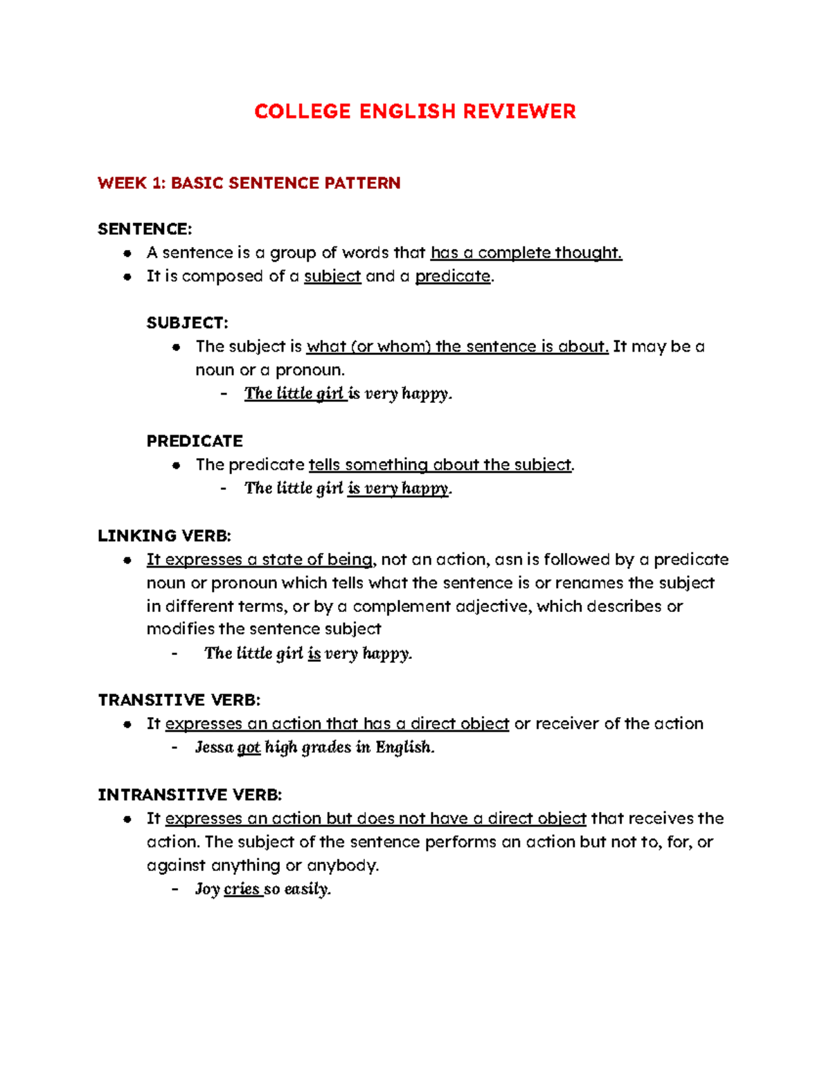College English Reviewer - COLLEGE ENGLISH REVIEWER WEEK 1: BASIC ...