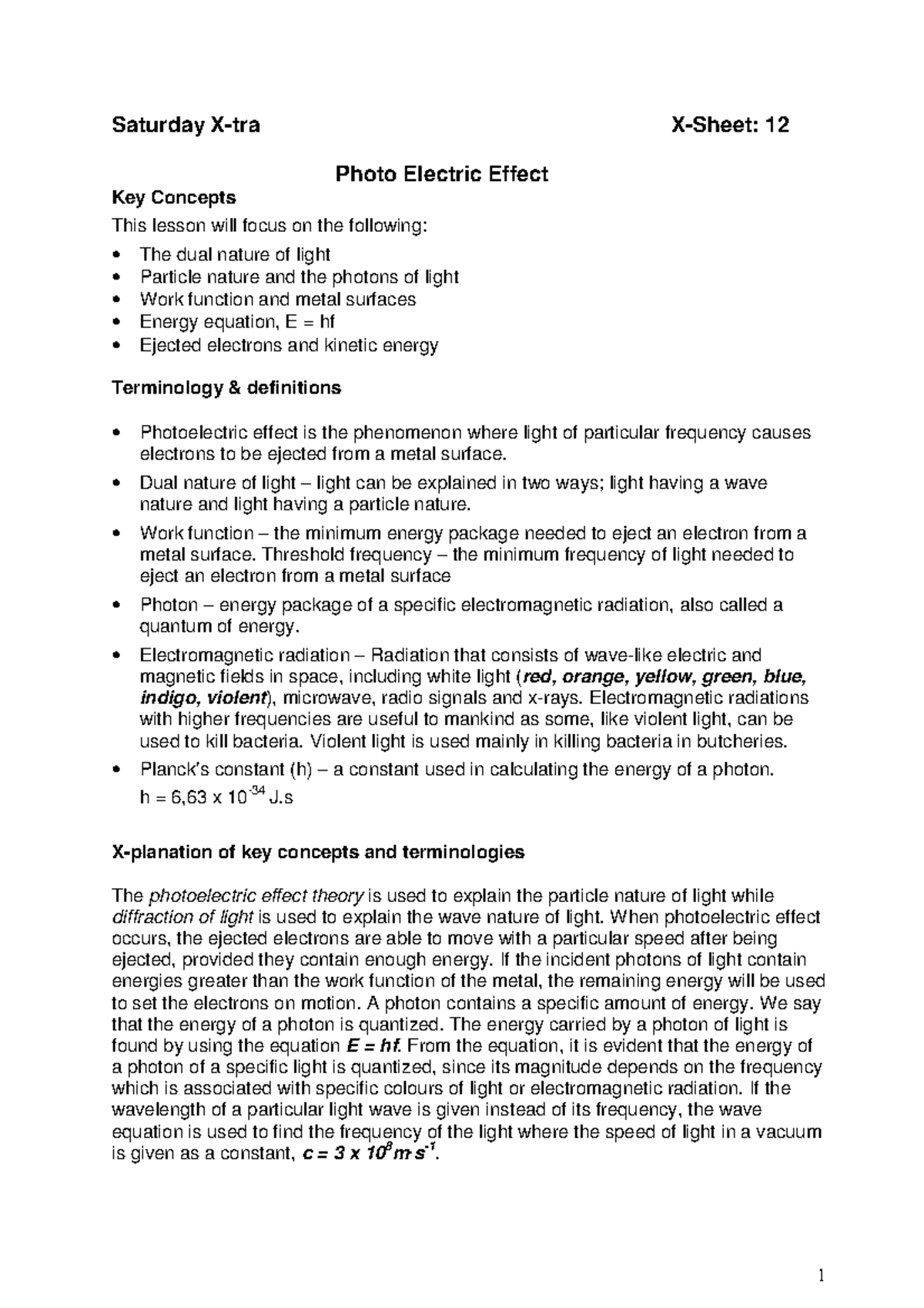 Photo Electric Effect: Grade 12 Physics Notes on Electromagnetic ...