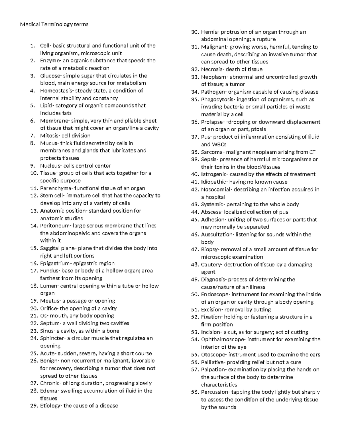 Medical Terminology Glossary for Healthcare Professionals (MTH 101 ...