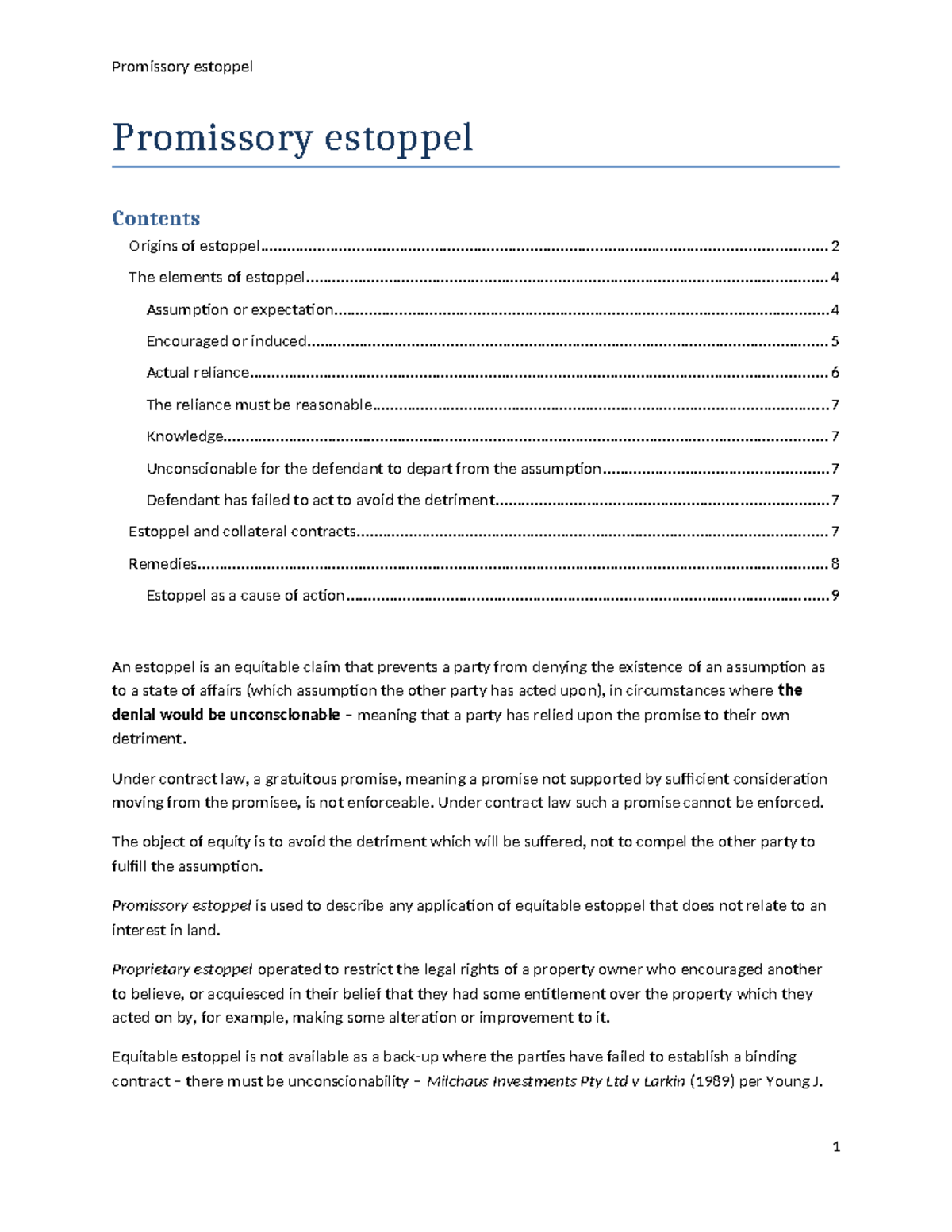 Promissory Estoppel: Key Elements and Case Studies Insights - Studocu