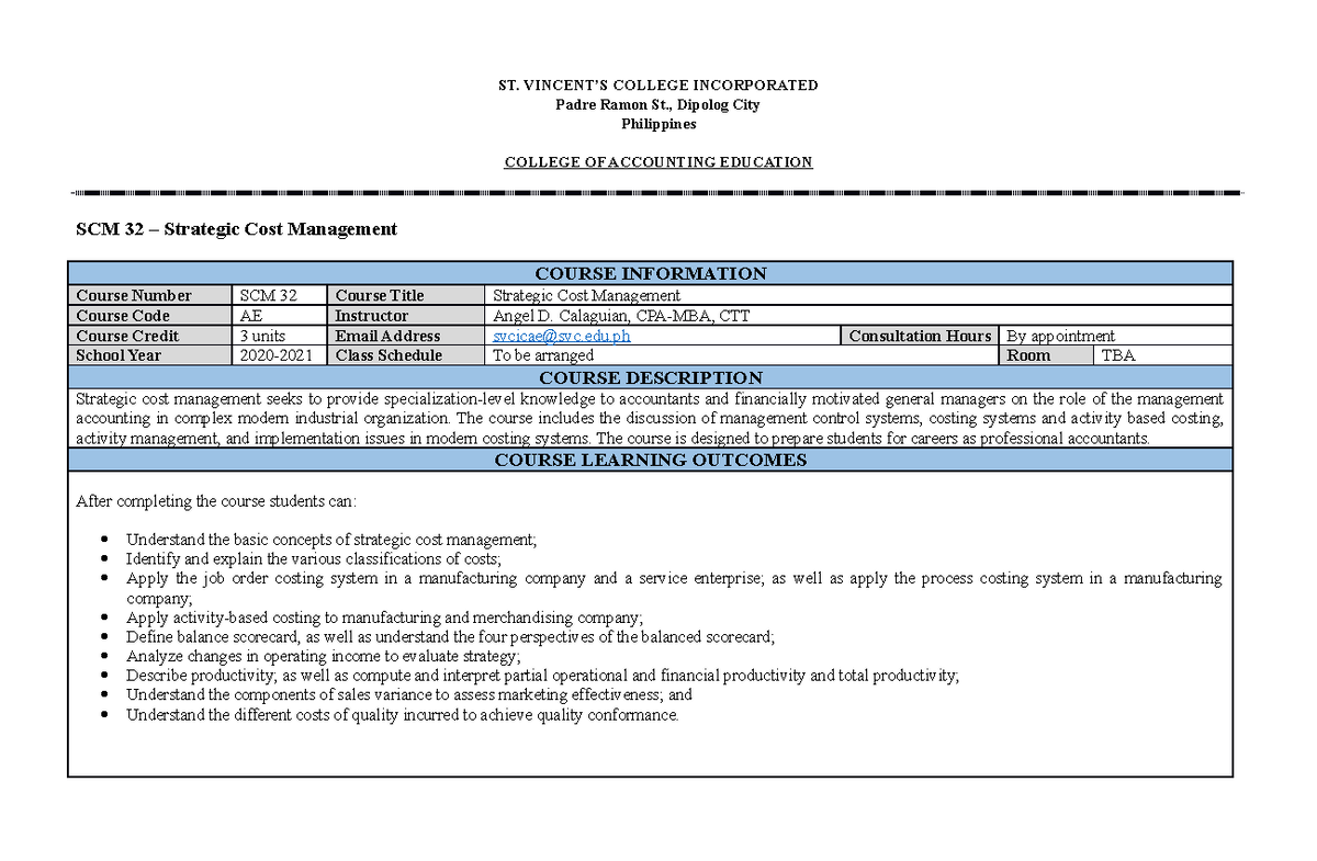 SCM 32 Course Learning Module - ST. VINCENT’S COLLEGE INCORPORATED ...