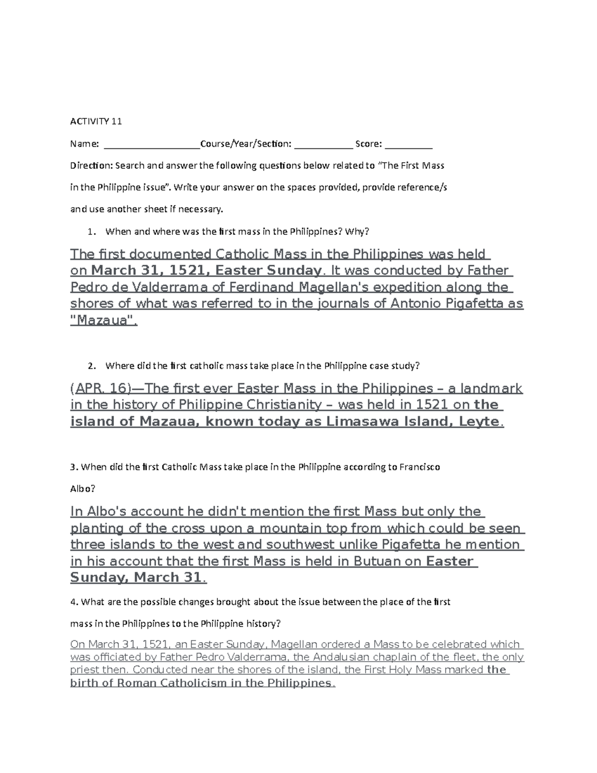 RPH - Reading in Philippine History - ACTIVITY 11 Name ...