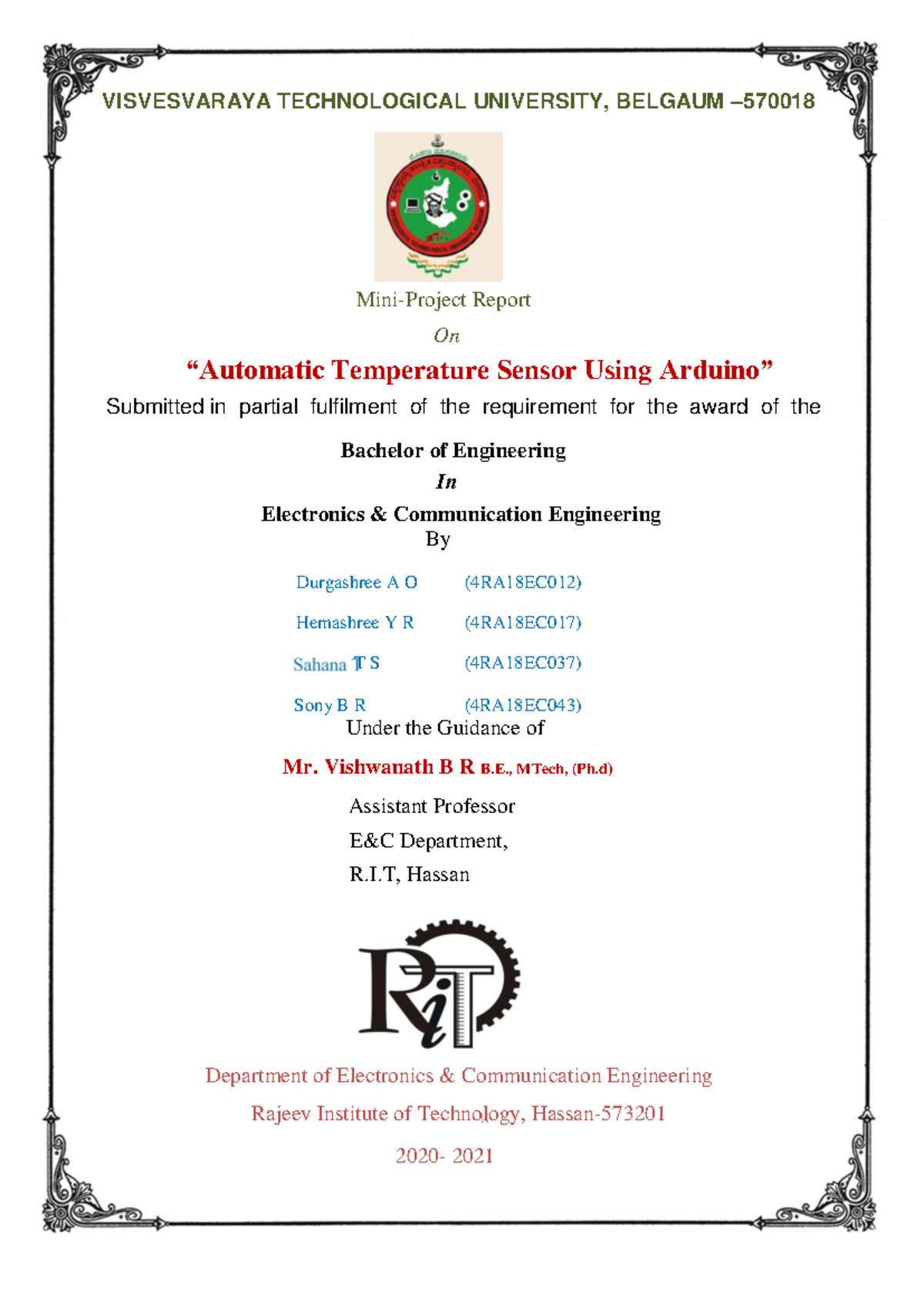 Mini-Project Report: Automatic Temperature Sensor Using Arduino UNO ...