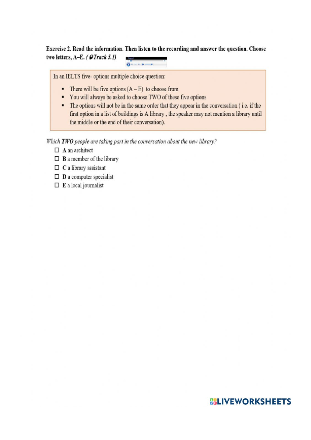 Exercise 2 Answers - CXVV CBLIVEWORKSHEETS: IELTS Listening Options ...