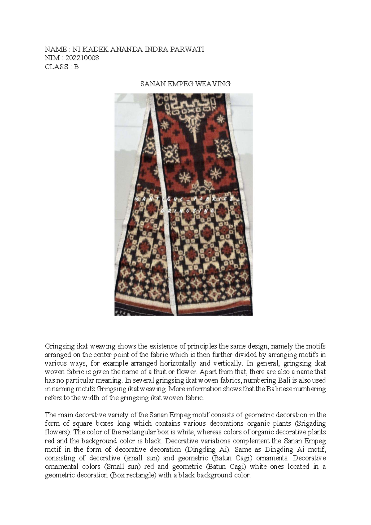 Gringsing Sanan Empeg Weaving: Cultural Significance and Functions ...