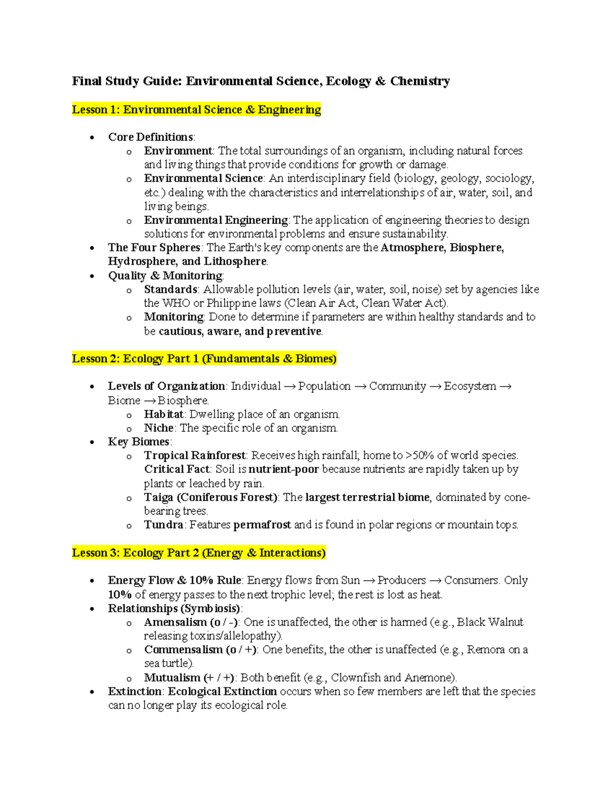 ESE 101: Final Study Guide on Environmental Science &amp; Ecology - Studocu