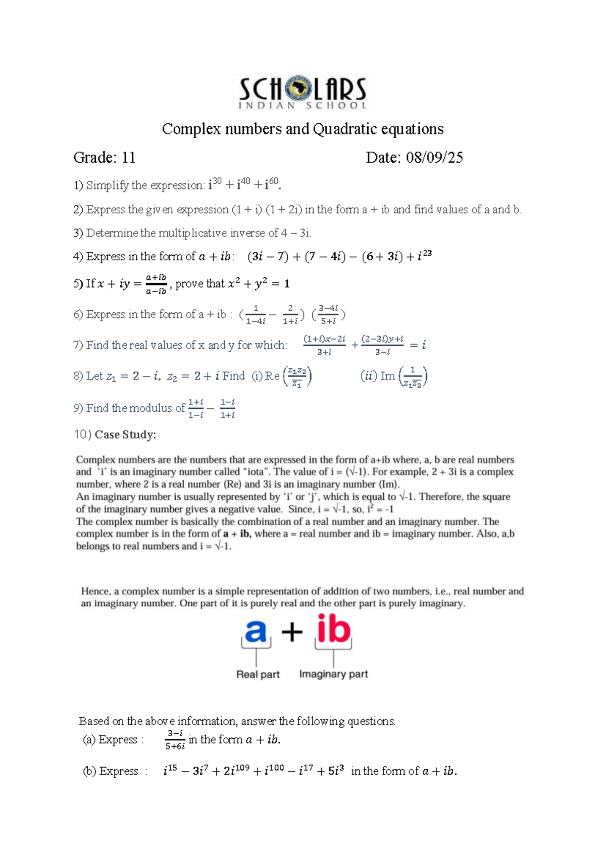 Grade 11 Complex Numbers & Quadratic Equations Study Guide - Studocu