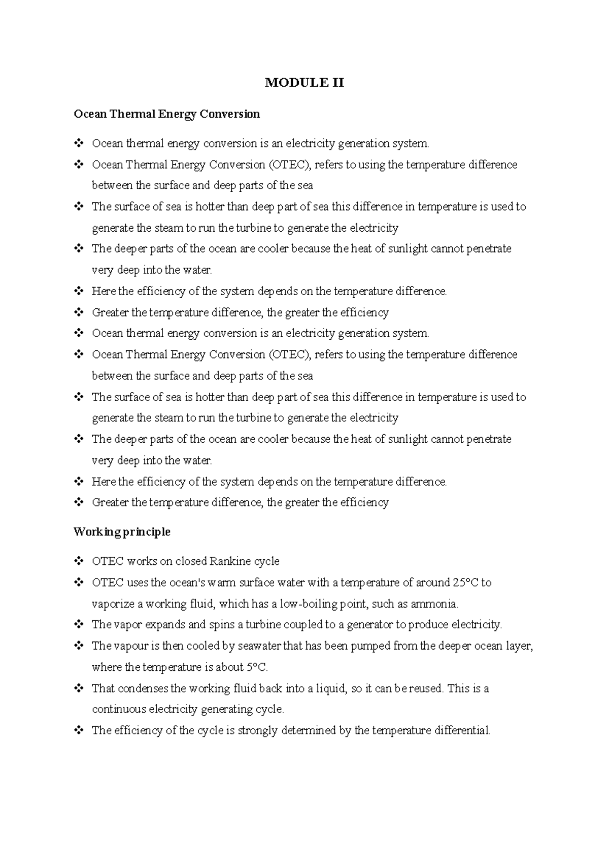 Module II: Ocean Thermal Energy Conversion (OTEC) Notes - Studocu