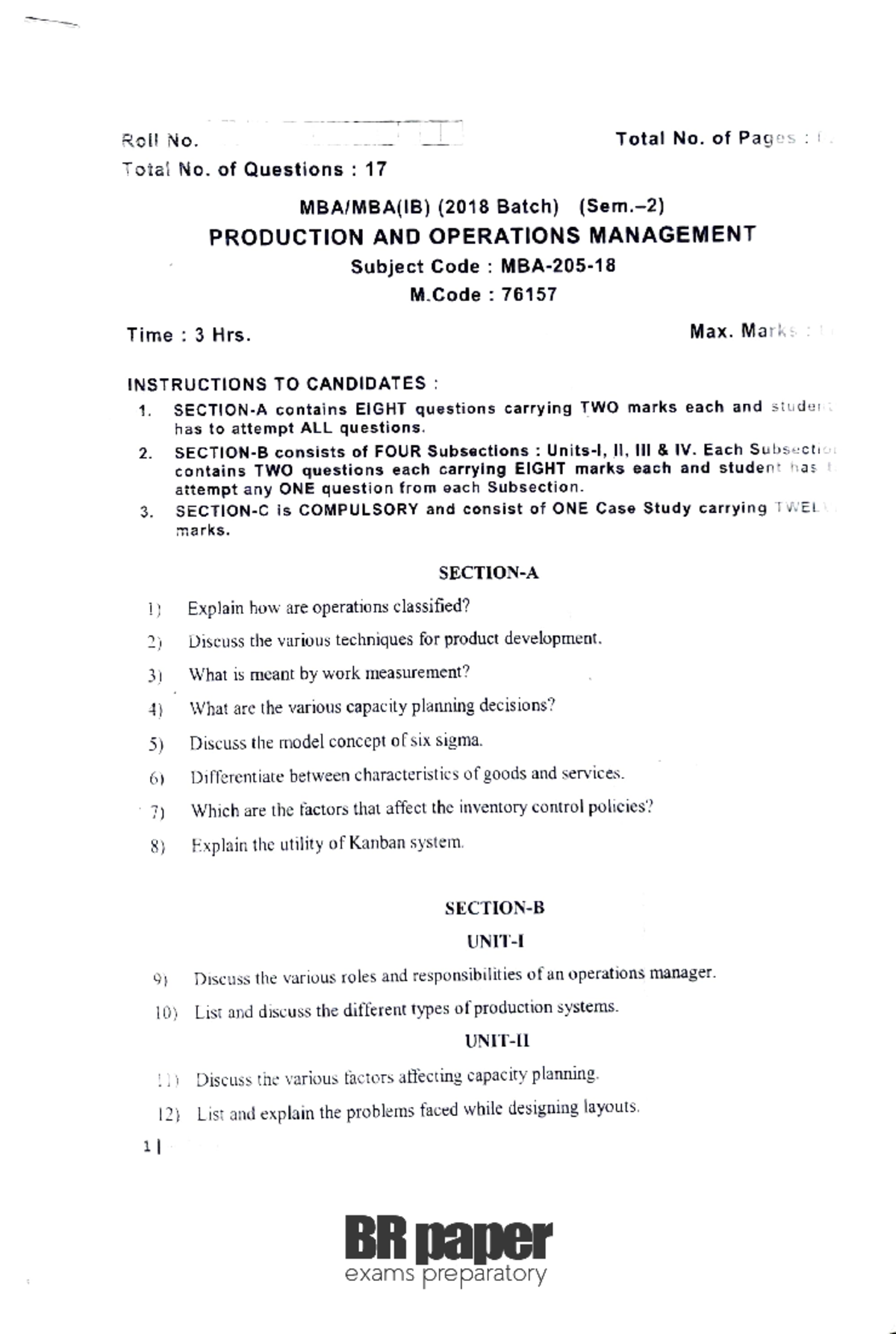 POM(76157) Dec2019 - Operations Management Sample Papers - Studocu