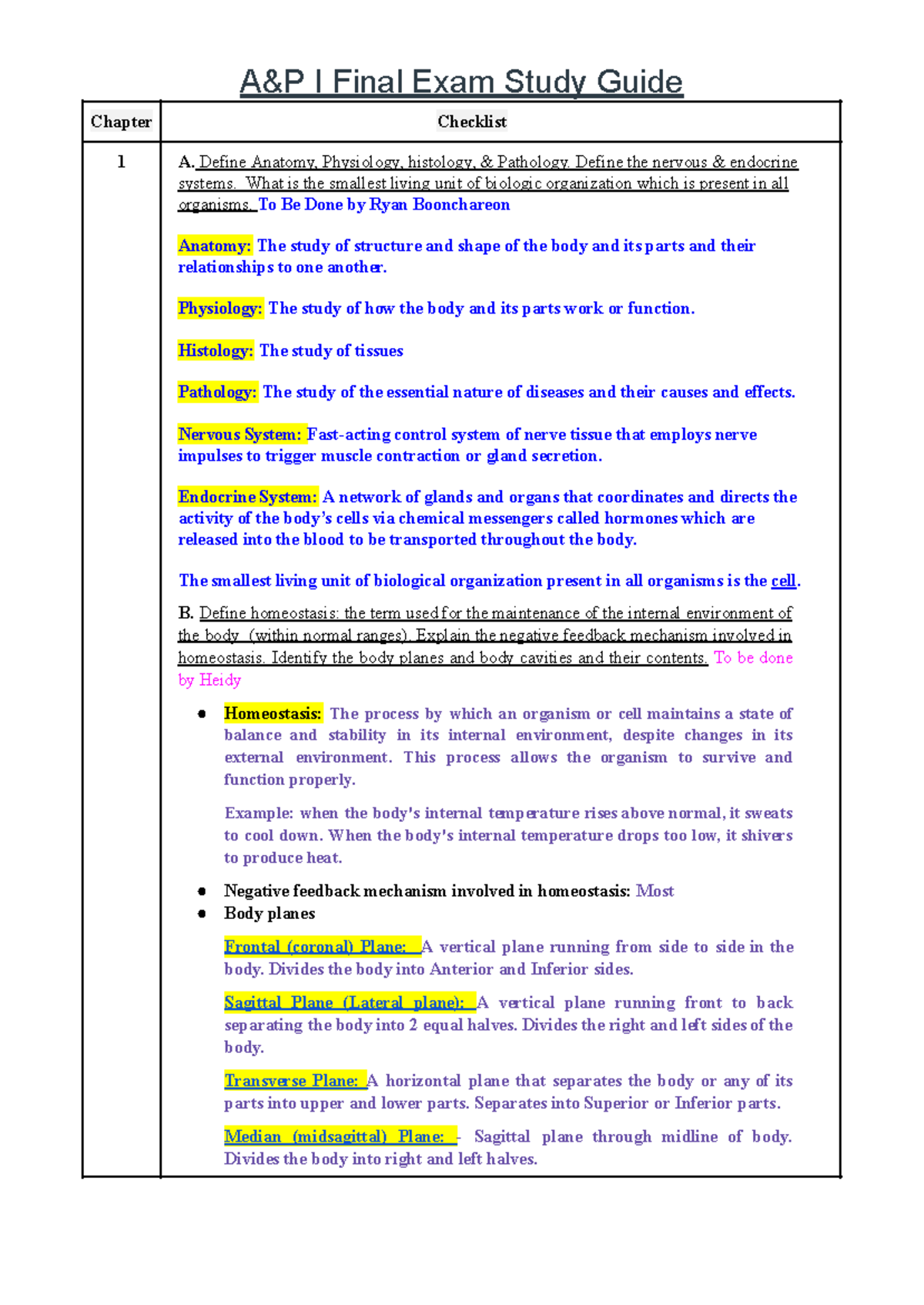 A&P I Final Exam Study Guide: Key Concepts and Definitions - Studocu