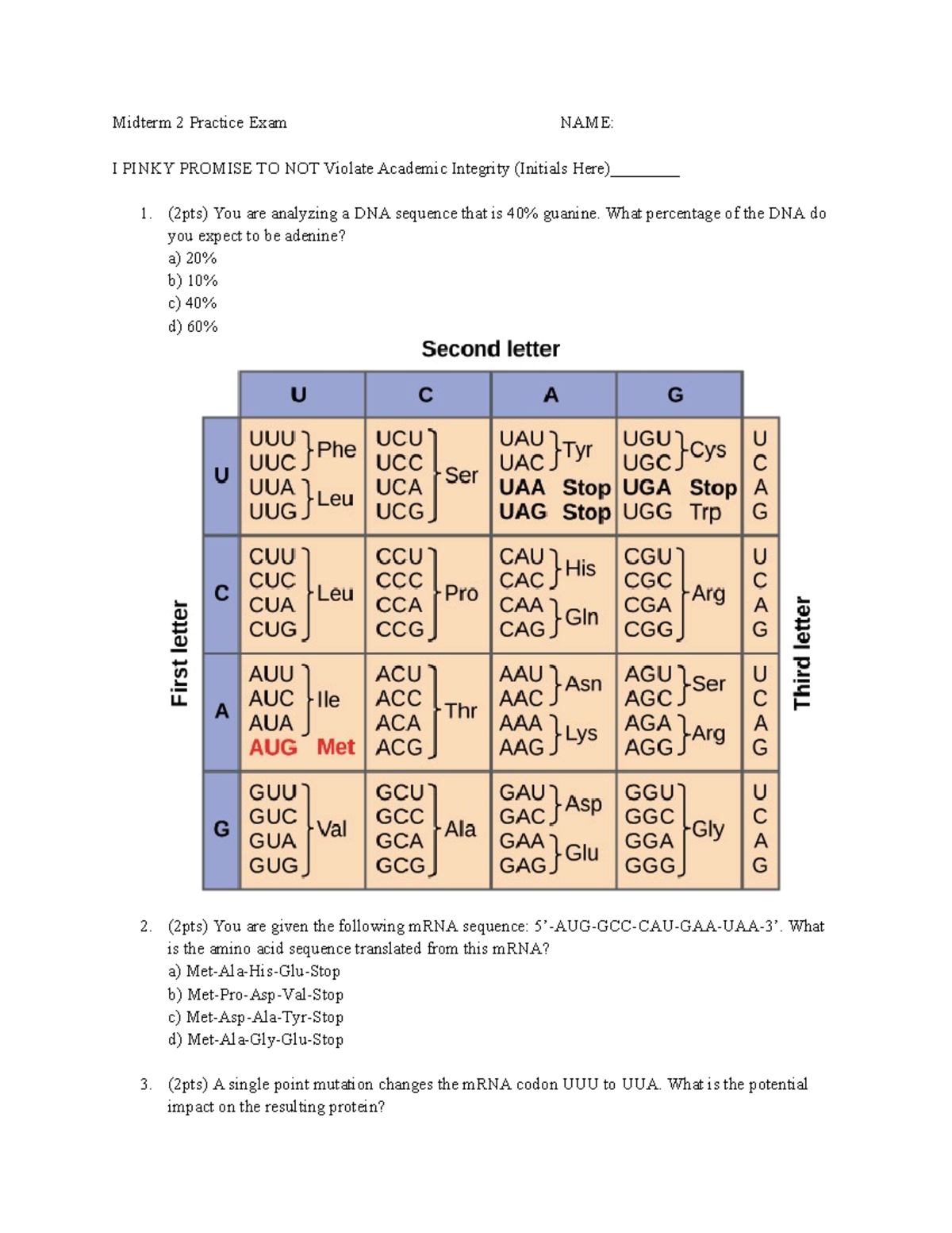 Hank's BIO 101 Midterm 2 Practice Exam Questions & Answers - Studocu