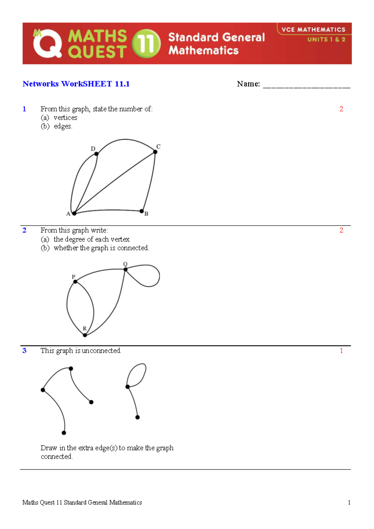 Networks 11 Practice Worksheet: Graphs, Vertices, and Edges - Studocu