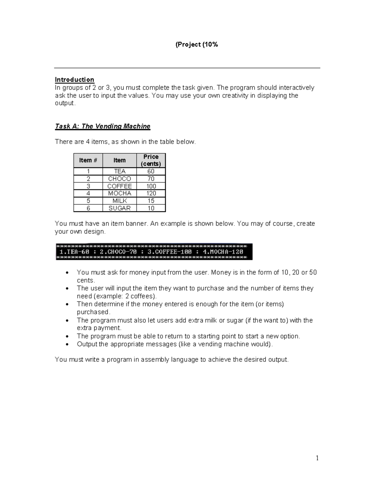 CS101 Group Project: Design a Vending Machine Program in Assembly - Studocu