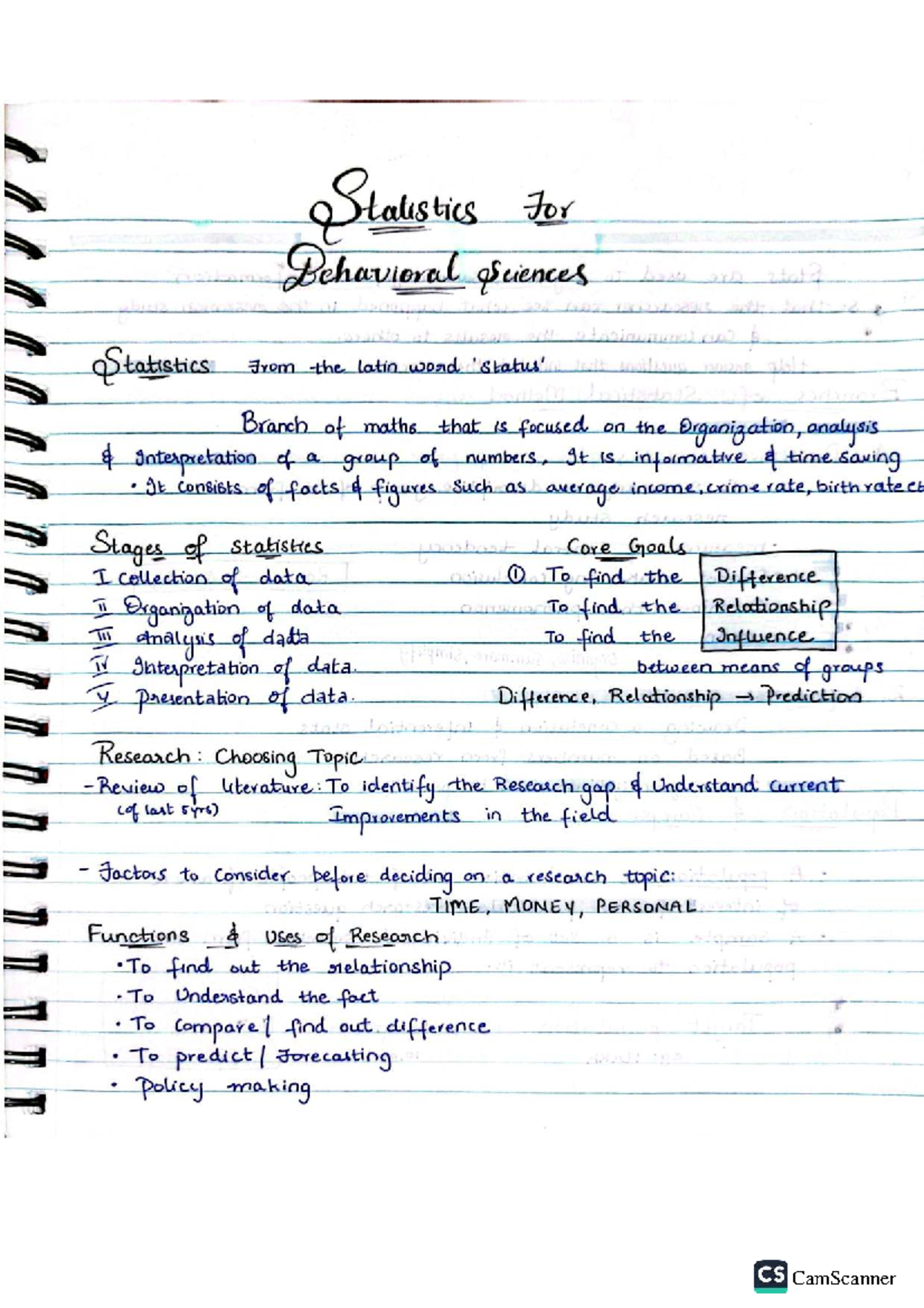 CS 101: Final Exam Review and Analysis of Statistics for Behavioral ...