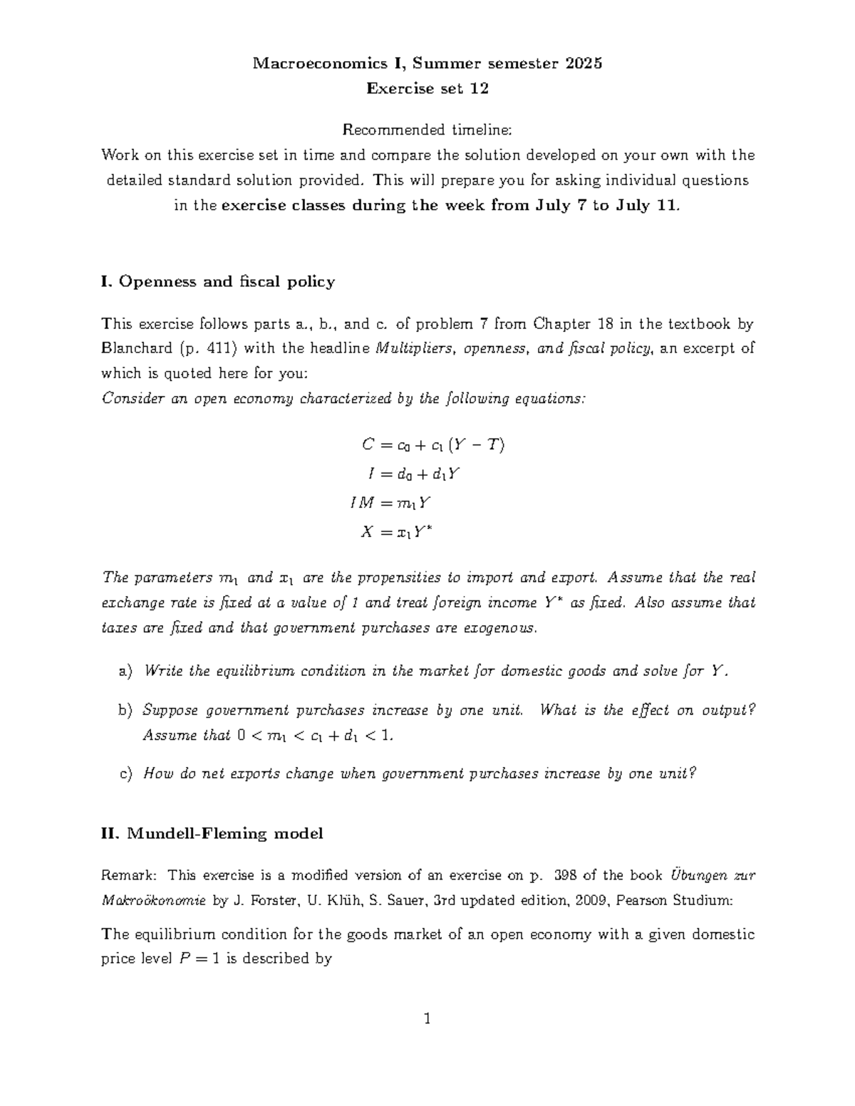 Macroeconomics I (ECO101) Summer 2025 Exercise Set 12 Solutions - Studocu