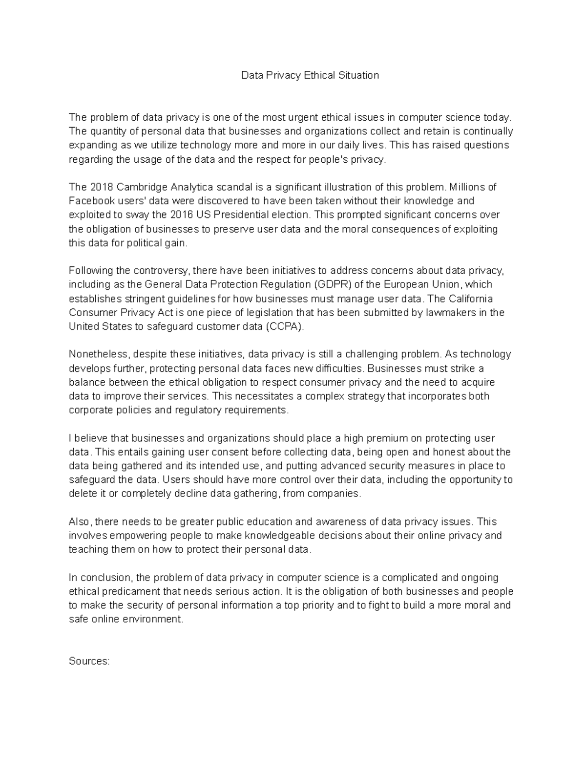 Ethics in Data Privacy: A Critical Analysis for 9.1CS AP Comp Sci - Studocu