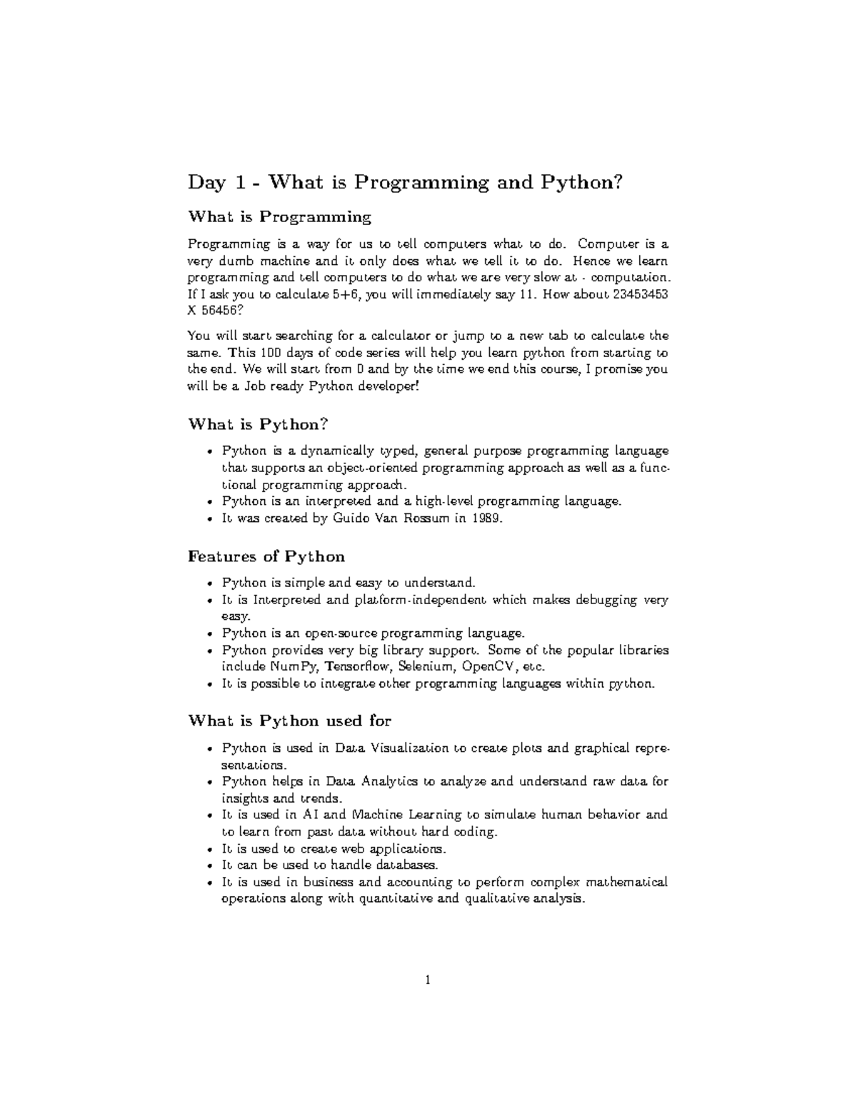 Day 1 - Intro to Programming & Python Basics for Beginners - Studocu