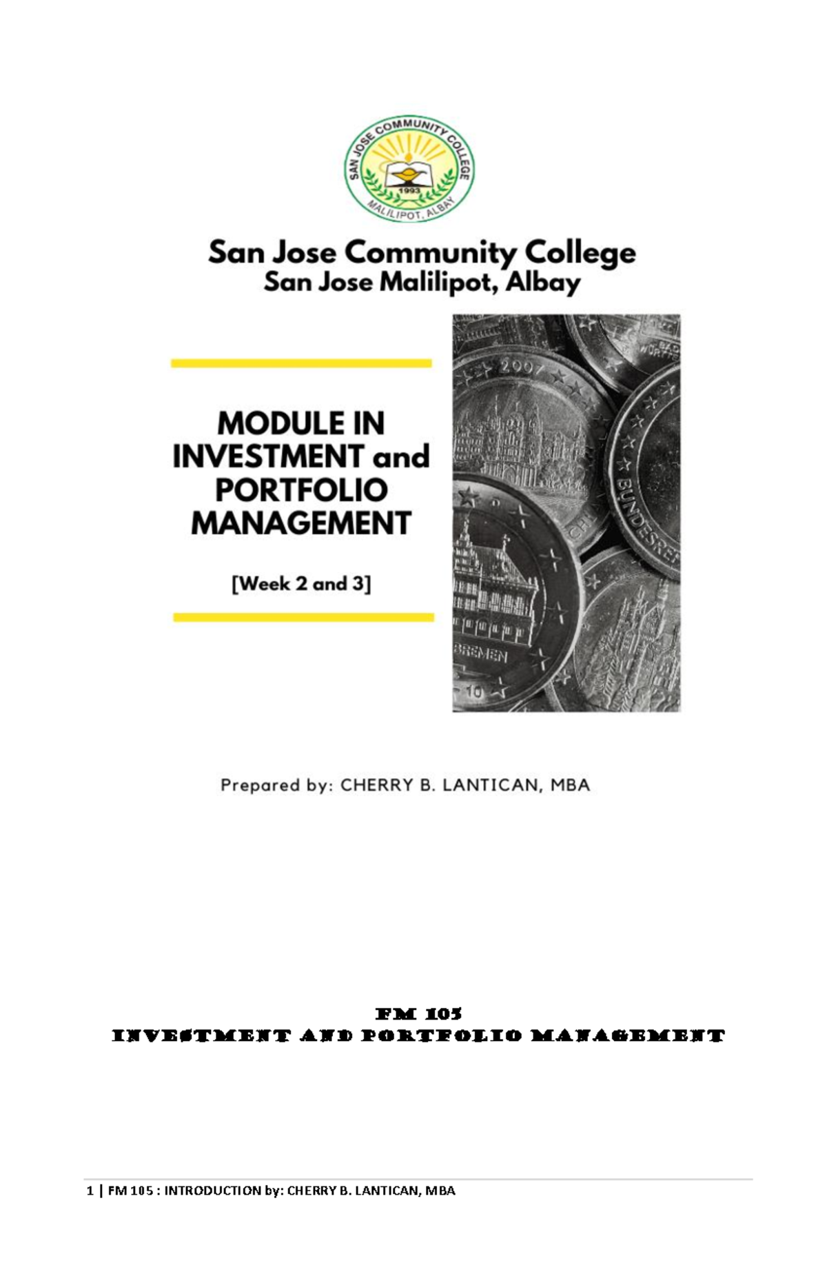 FM 105 Investment & Portfolio Management Module 1 Overview - Studocu