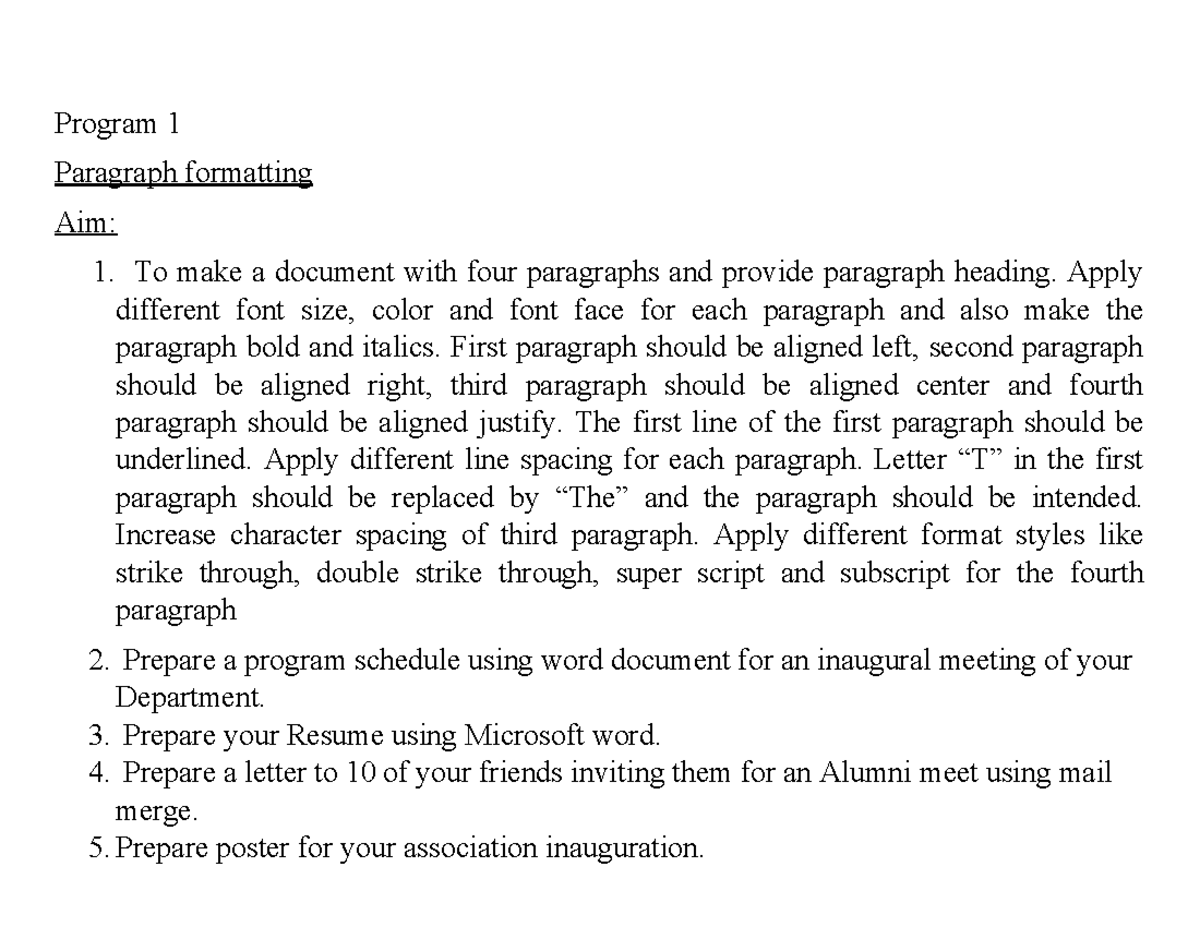 Program ITO: Paragraph formatting and document preparation tasks - Studocu