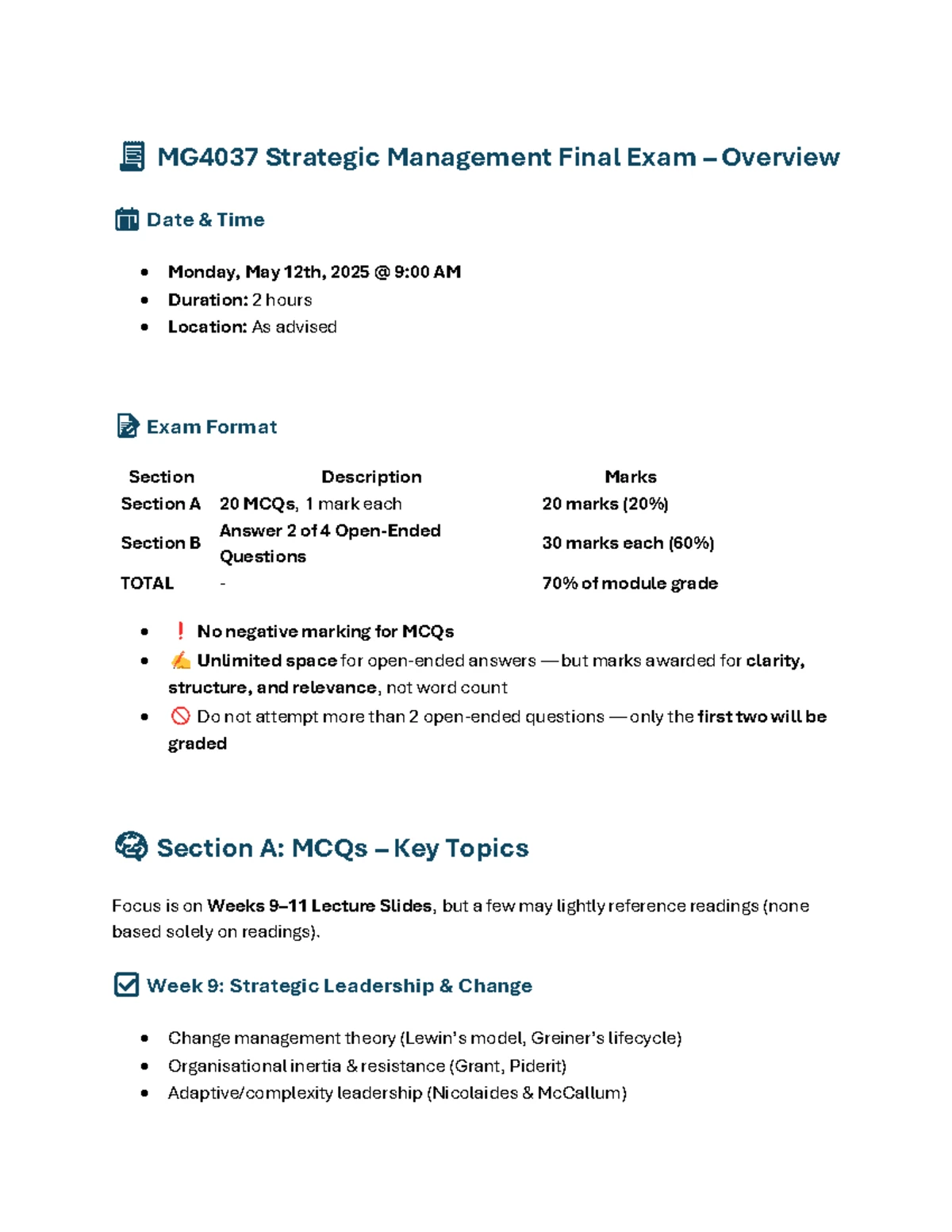 Strategic Management Exam Notes (Course Code: SM101) - Studocu
