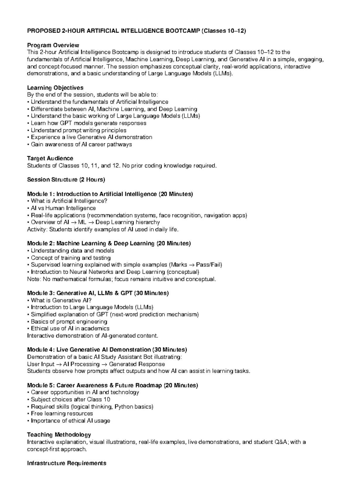 AI Bootcamp Overview for Classes 10-12: 2-Hour Syllabus - Studocu