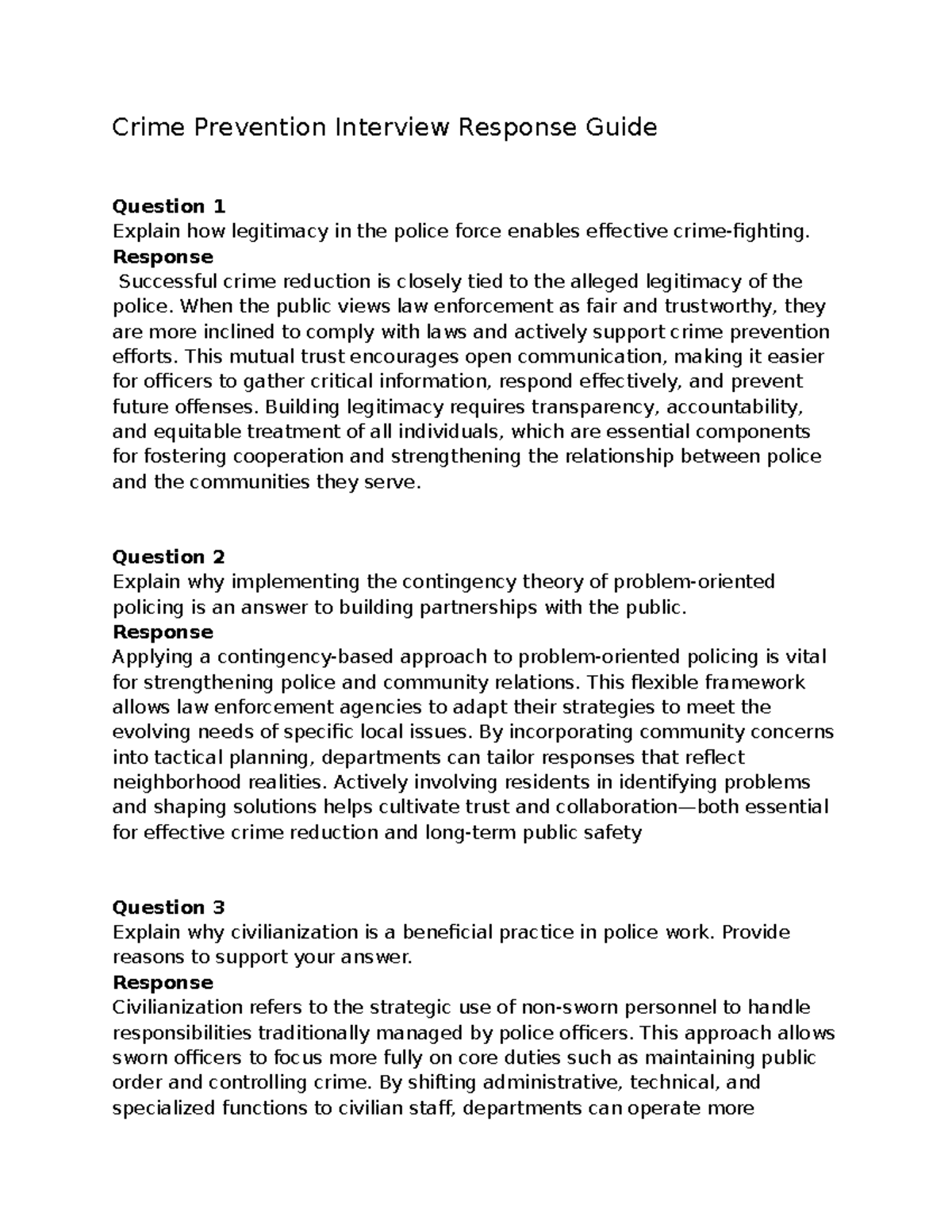 Crime Prevention Interview Response Guide: Legitimacy & Community ...