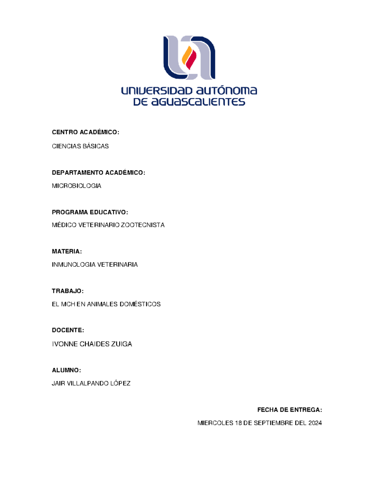 MCH en Animales Domésticos - Inmunología Veterinaria MCVZ - Document Preview