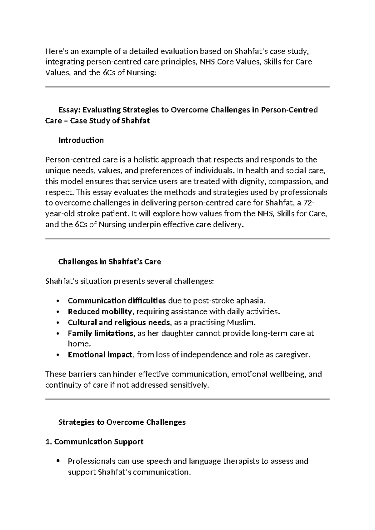 NHS Case Study: Evaluating Care Strategies for Shahfat's Challenges ...
