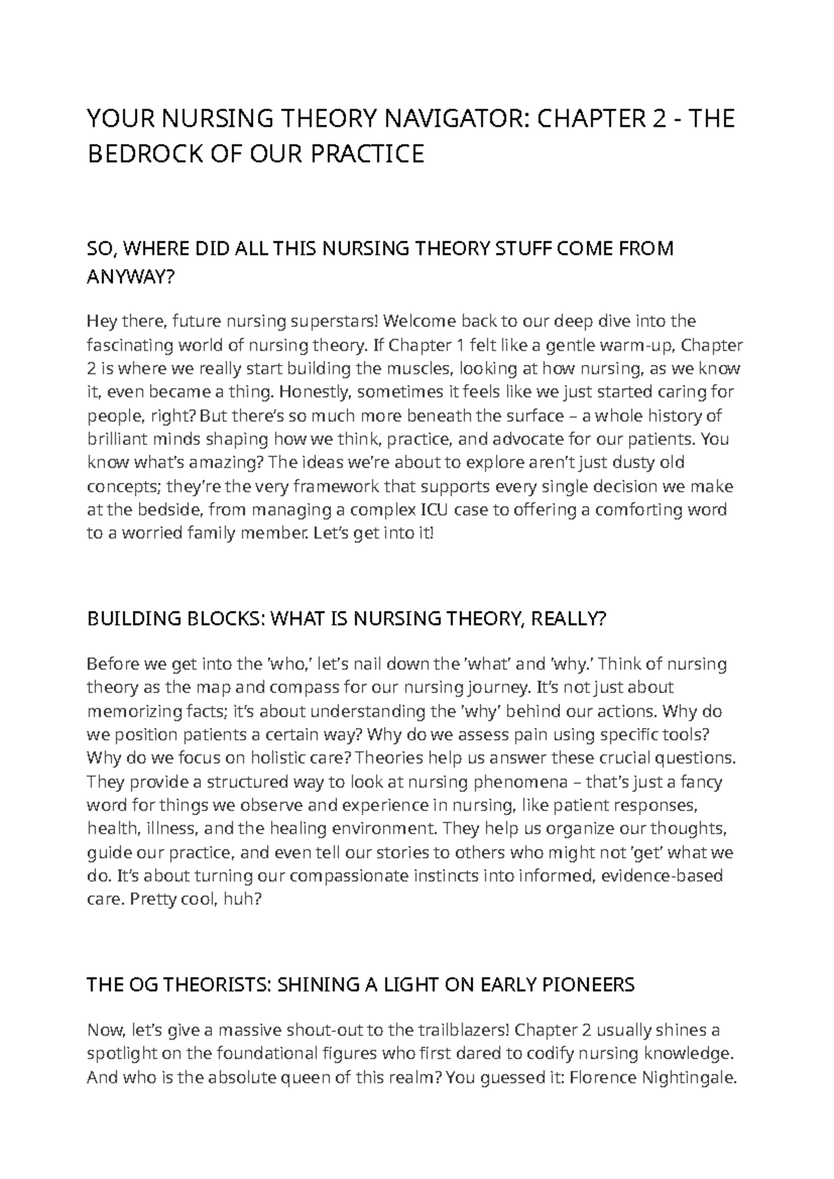 NURS 101: Chapter 2 Review - Theoretical Foundations of Nursing - Studocu