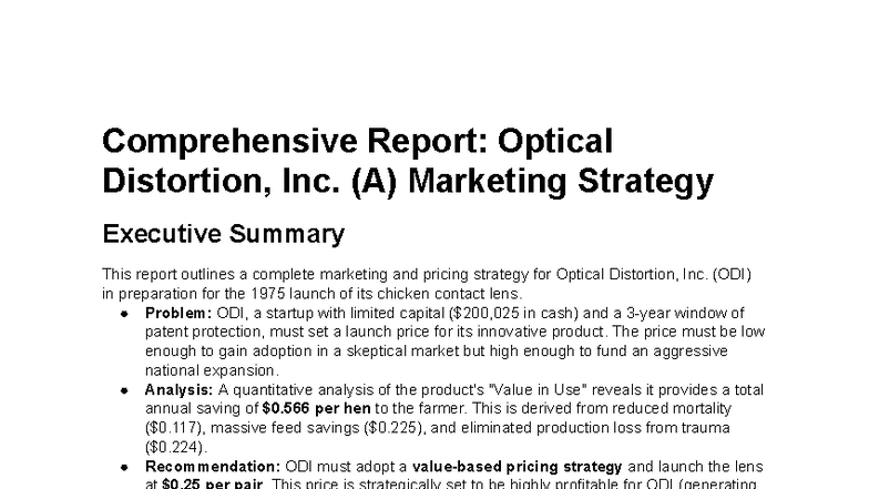 Optical Distortion, Inc. (A) - Comprehensive Marketing Strategy Report ...