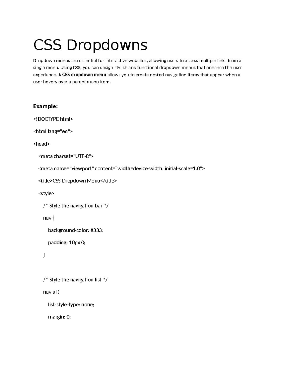 CSS Dropdowns: Designing Interactive Menus for Web Programming - Studocu