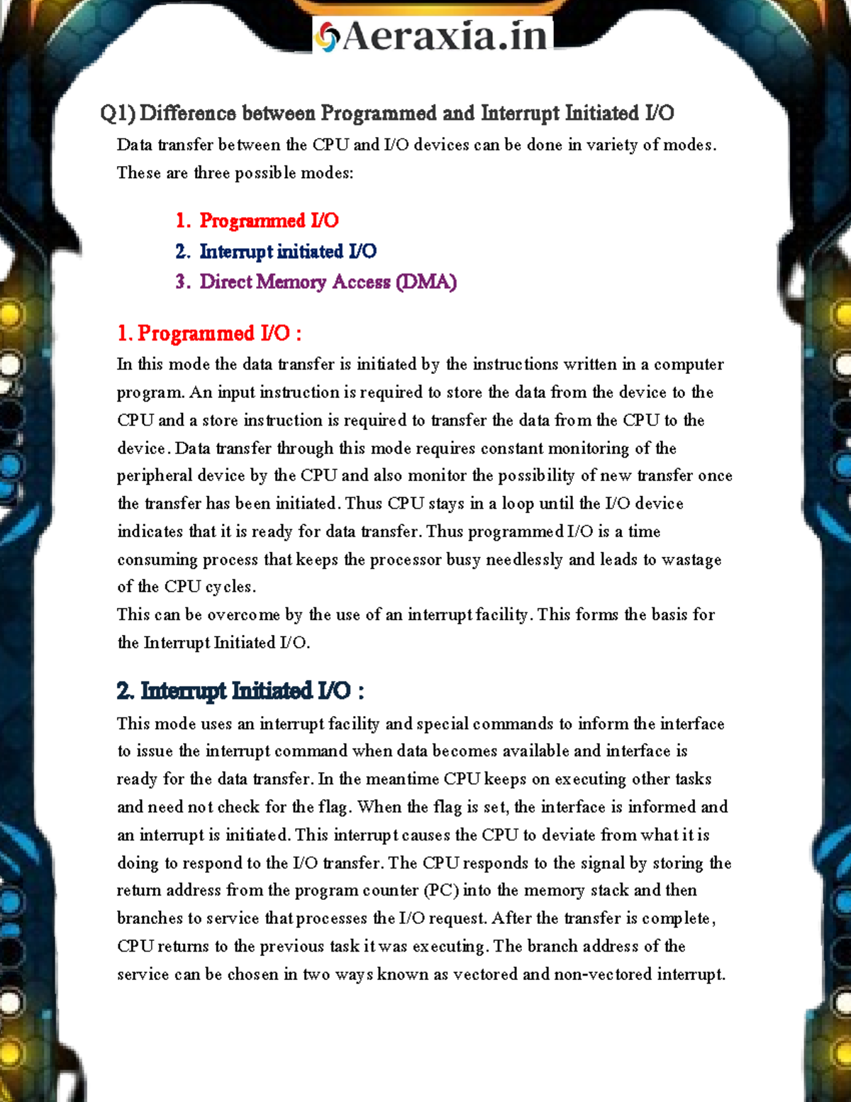 OS Module 6 - Input & Output Management Notes - Aeraxia - Studocu