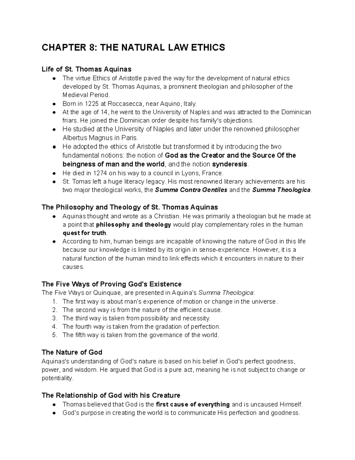 Chapter 8: Natural Law Ethics by St. Thomas Aquinas Overview - Studocu