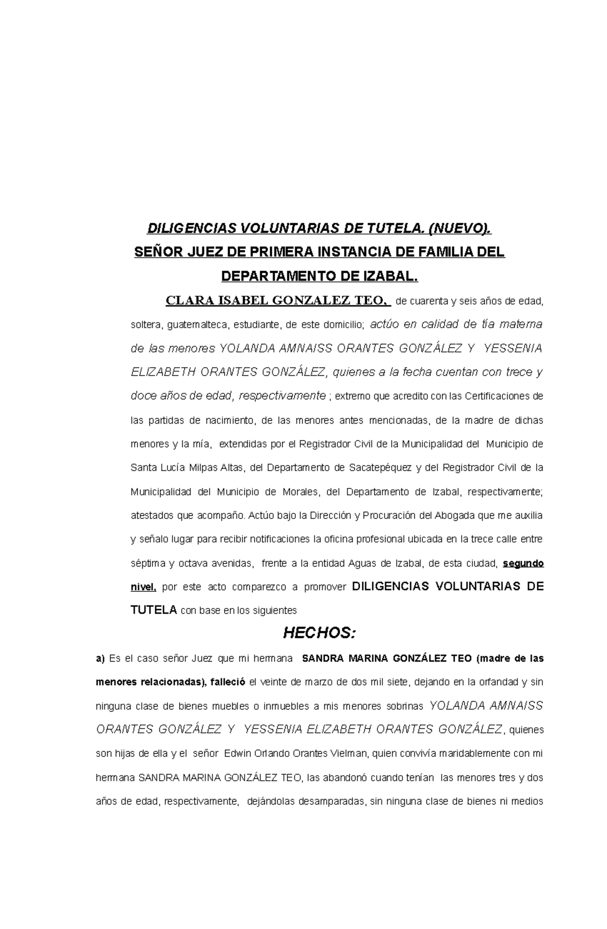 Diligencias Voluntarias de Tutela - Caso Clara Isabel González T. - Document Preview