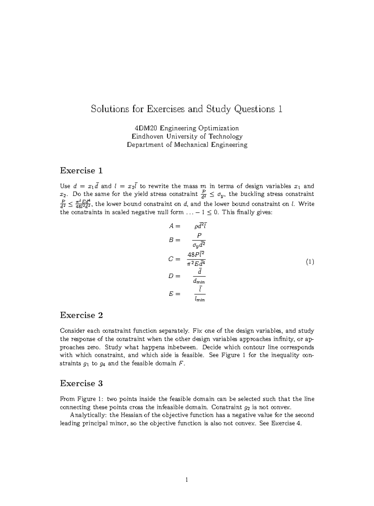Solutions for ESQ 1 - Engineering Optimization Exercises 4DM20 ...