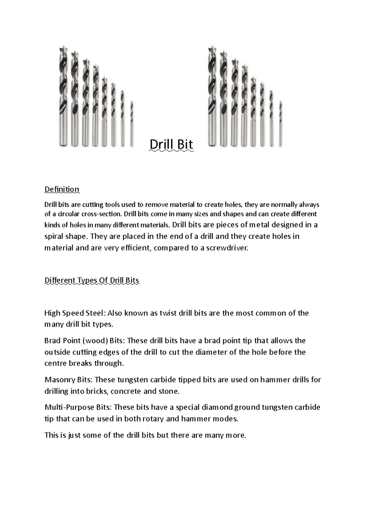 Drill Bits and Turning Tools Overview for [Course Code] Lecture Notes ...